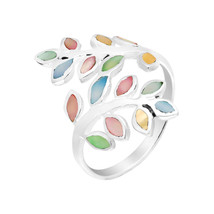 Peaceful Olive Branch Sterling Silver Multi Colored Shell Inlay Wrap Ring - 6 - £15.56 GBP