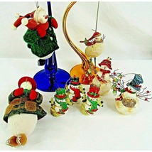 Vintage Christmas Snowman Ornaments with Bird Nest Country Lot of 8 - £13.69 GBP