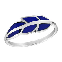 Floating Feather Simulated Bue Lapis Lazuli Inlays Sterling Silver Ring-10 - £12.05 GBP