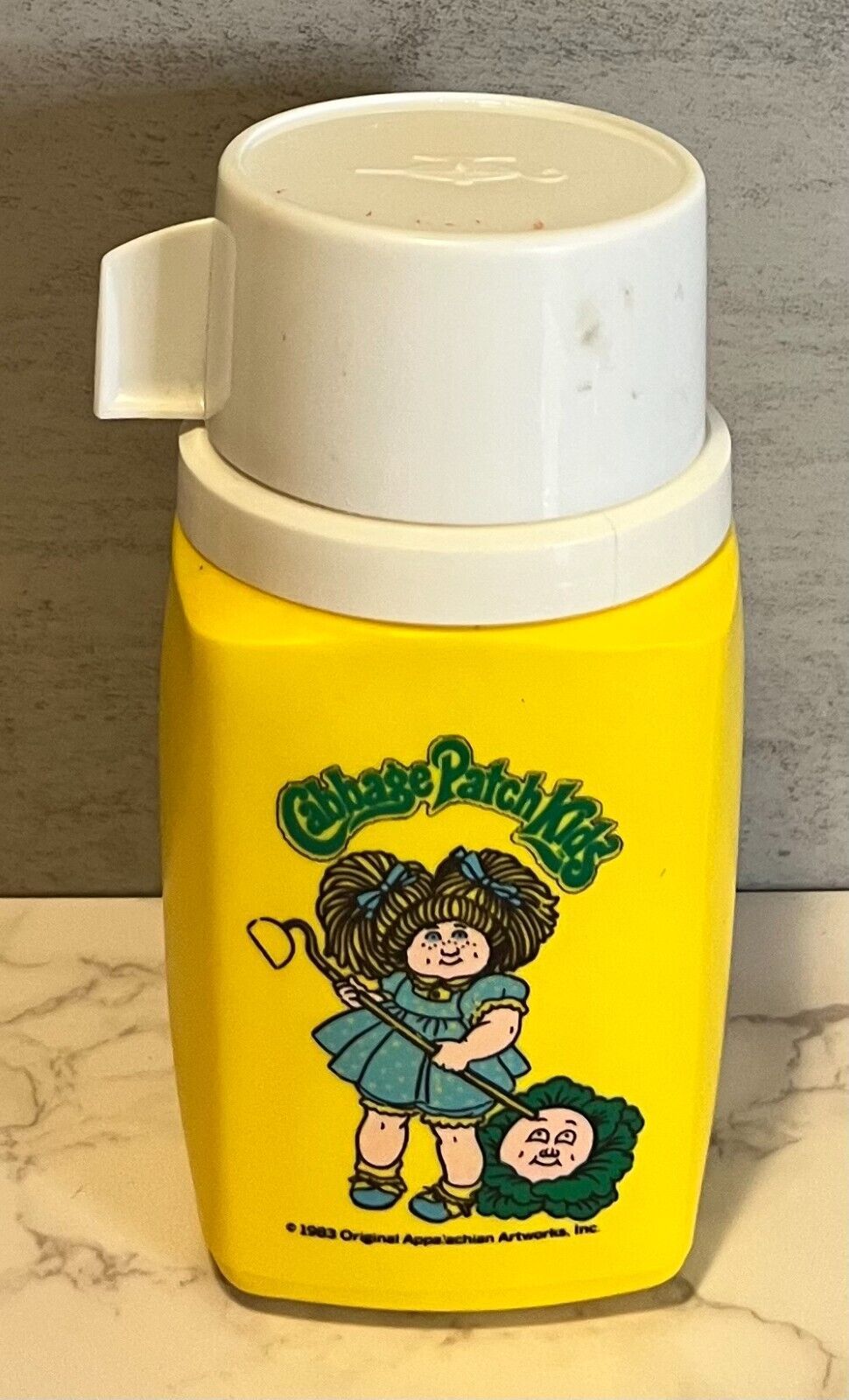 VTG Cabbage Patch Kids Yellow Thermos 1983 Print Still Sharp A6 - $9.27