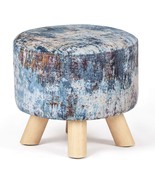 Asense Small Round Ottoman Foot Rest Stool Linen Padded, Assorted Blue,L... - $52.98