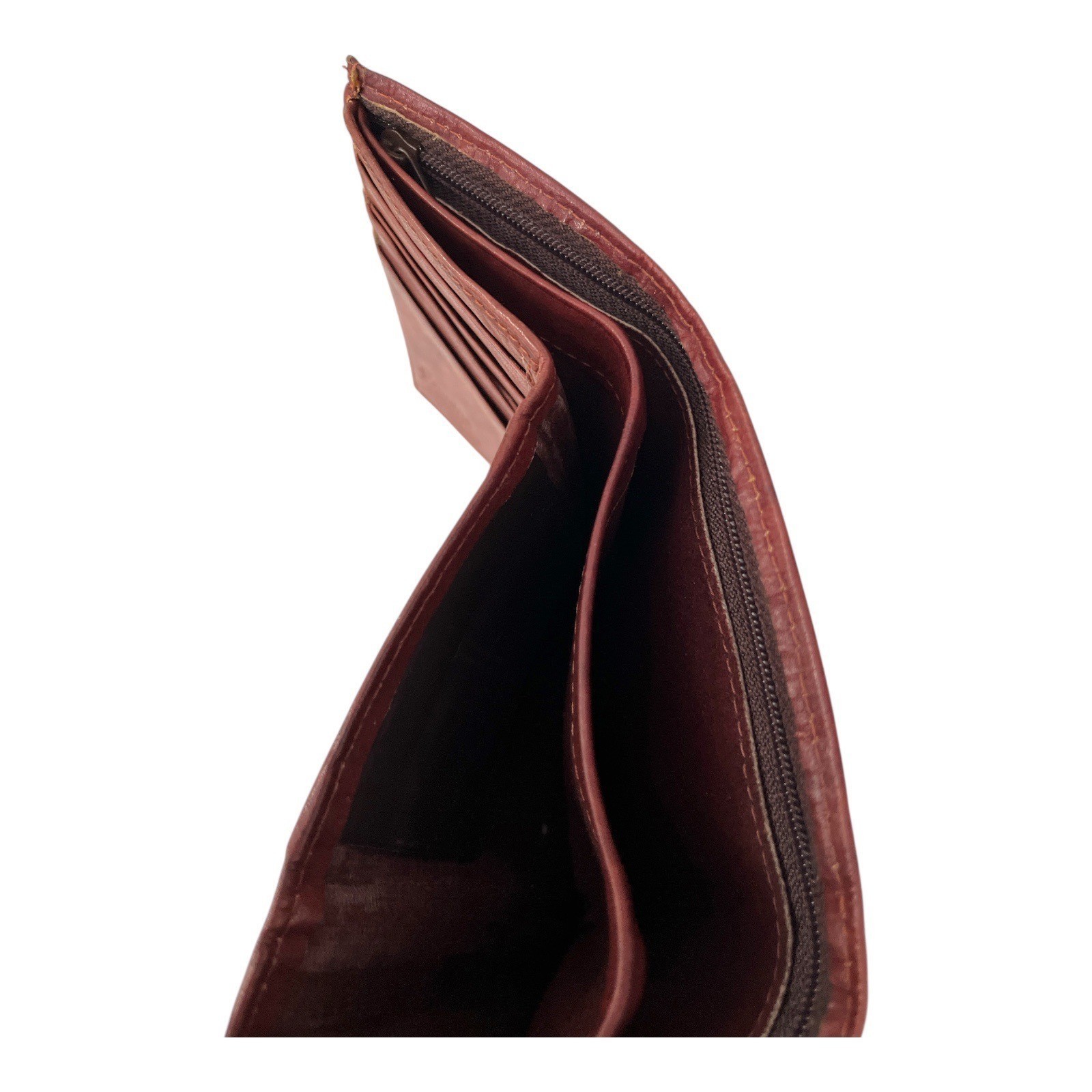 VTG Brown Genuine Leather Trifold Wallet with Zip Pocket โ Made in India Item image 4