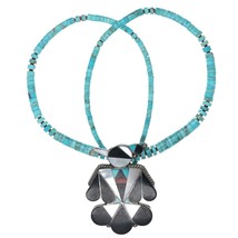 A Dishta Zuni sterling thunderbird pendant/pin on turquoise heishi necklace - £254.80 GBP