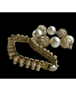 Vintage Bracelet lot Faux Pearl panel link Mod retro gold tone cha cha - $24.70