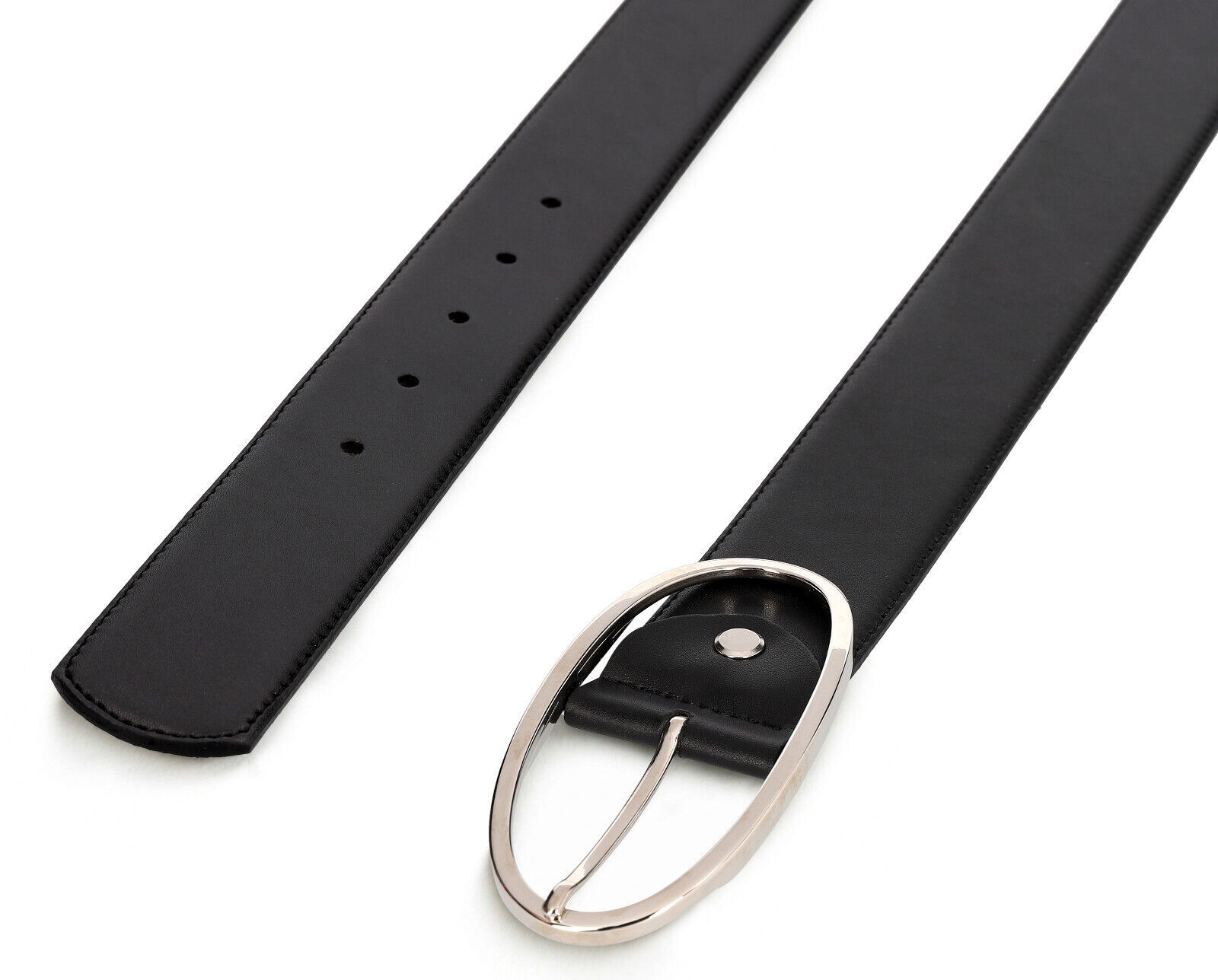 Womens vegan belt black apple skin casual elegant oval buckle clasp square tip Item image 2