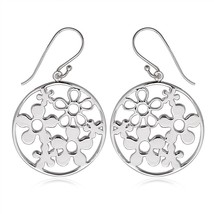 Sterling Silver Open Circle with Multiple Flowers Earrings - £37.96 GBP