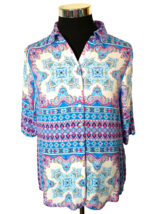 Ruby Rd Blouse Women&#39;s Petite Large Multicolor Paisley 3/4 Sleeves Button Front - £13.16 GBP