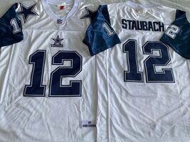 Men&#39;s Roger Staubach Jersey #12 Dallas Cowboys Stitched White - €38,33 EUR