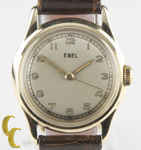 14k Oro Giallo Vintage Ebel Mano-Avvolgimento Orologio pelle Marrone Tondo Dial - £1,007.49 GBP