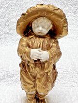Vintage Capodimonte French Fisher Boy Gold &amp; Cream Statue Figure OLDER 3.5" - $58.91