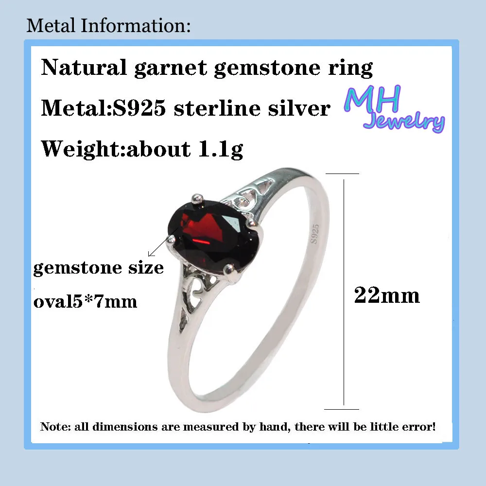 jewelry Natural red garnet Gemstone Simple small Ring Real 925 Sterling Silver F - £24.57 GBP