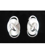 CORO Oval Clip On EARRINGS Vintage Shiny Lined S Curl Under Loop Silvert... - $25.95 CAD