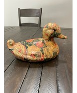 Vintage Ceramic Glaze Over Floral Fabric Applique Duck Figurine - $17.81