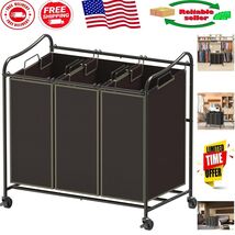 Durable Laundry Sorter Rolling Cart with Three Bags - Elegant Bronze Finish - $75.23