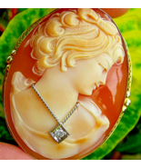 Earth mined Diamond Deco Pendant Antique Victorian 14k Gold Shell Cameo ... - €1.382,07 EUR
