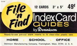 NOS SEALED Dennison 1970&#39;s  Index Card Guides 3&quot; x 5&quot; FILE &#39;N FIND NOS - $24.74