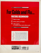 1965 Bayer Vintage Print Ad For Colds and Flu Bold Graphic Pharmaceutical - $14.45