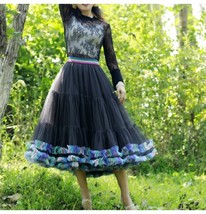 Black A-line Ruffle Layered Tulle Skirt Women Custom Plus Size Ball Gown Skirt image 1