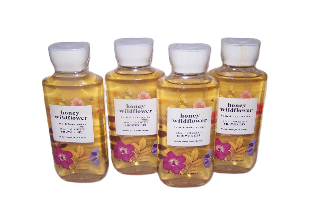 Primary image for Bath and Body Works Honey Wildflower Aloe & Vitamin E Shower Gel - Lot of 4