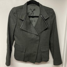 Ann Taylor Green Wool Blend Pleather Trim Double Breasted Jacket Size 2P Petite - £30.42 GBP