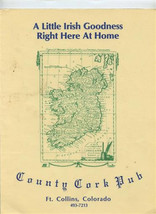 County Cork Pub Menu Fort Collins Colorado 1980&#39;s - $18.81