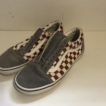 Vans Low Top Mens 6.5 Womens 8.0 Red Checkered Gray Suede No laces - $11.20