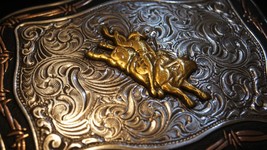 Crumrine Western Belt Buckle Bull Rider Silver Barbed Wire Silver C10016 - £30.37 GBP