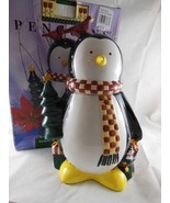 Debbie Mumm Christmas Penguin Earthenware Cookie Jar 12&quot; Sakura - £30.92 GBP