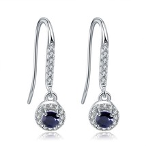 925 Sterling Silver Fish Hook Earrings Natural Blue Sapphire Birthstone Drop Ear - £41.23 GBP