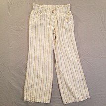 Paper Bag Pants Linen Blend Pull on Size Medium Rewind Vertical Stripes ... - $19.94