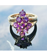 ESTATE HONG KONG 925 STERLING SILVER NATURAL AMETHYST COCTAIL RING SIZE 6 - €49,63 EUR