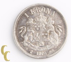 1876-ST Sweden 1 Krona (Very Fine+, VF+) Oscar II Silver Coin One 1Kr KM-741 - $88.36