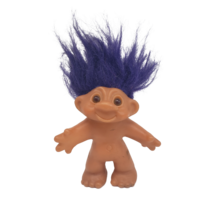 5&quot; VINTAGE 1986 DAM TROLL NAKED WITH PURPLE HAIR BROWN EYES COLLECTABLE TOY - $23.75