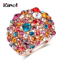 Luxury Big Crystal Ring 585 Rose Gold Color Wedding Rings For Women Exag... - £15.69 GBP