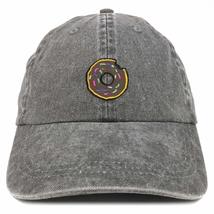 Trendy Apparel Shop Donut Patch Pigment Dyed Washed Baseball Cap - Black - £16.02 GBP