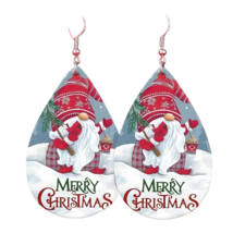 Merry Christmas Gnome Double Sided PU Leather Teardrop Dangle Earrings - New - £11.77 GBP