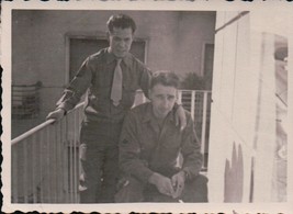 Vintage Two Army Buddies One Looks Worried WWII Snapshot - $5.99