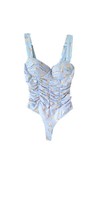 Haute Monde Bodysuit with Bra Corset Size M Light Blue with Small Yellow Flowers - £35.26 GBP