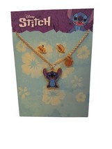 Disney Lilo &amp; STITCH Gold Tone Fashion Pendant Necklace &amp; Earrings Set NEW - £11.68 GBP