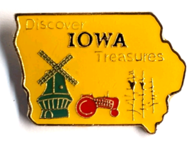 Discover Iowa Treasures State Map Souvenir Pin Green Windmill Red Tracto... - $9.99