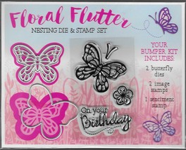 Floral Flutter Die &amp; Stamps Set. Ref: 008. Die Cutting Stamping Cardmaki... - $7.44
