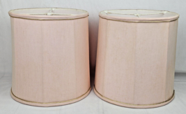 Vintage Cylinder Barrel Lampshade Pair Light Pink Fabric Gold Trim 11&quot; M... - $86.24