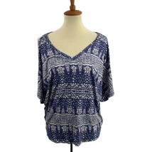 LAMade Blue Patterned Open Shoulder Top Small Oversized New - $18.30