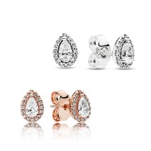 LR 2022 Trend S925 White Fungus Studs Water Drop Pear Shaped Rose Gold W... - £17.59 GBP