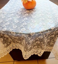 Vintage Style Table Topper White Lace, Retro Floral Patern, Embroidered ... - £30.49 GBP