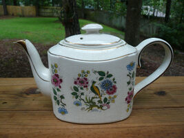 ANTIQUE ARTHUR WOOD WINTON DONEGALTEAPOT BIRD &amp; FLOWERS w/ GOLD TRIM ENG... - $28.00