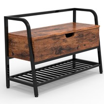 Vintage Shoe Storage Bench, Industrial Indoor Entryway Shoe Bench, Lift Top Shoe - $118.99