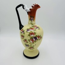 Antique Victorian Bohemian Harrach Opaline Custard Enameled Glass Pitcher Xix - £332.42 GBP
