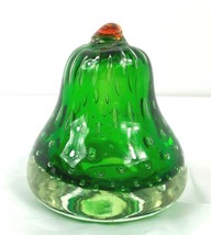 Vintage Art Glass Sommerso Pear Paperweight Emerald Green Controlled Bubbles 3 - £39.85 GBP