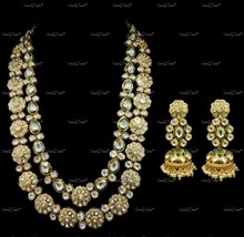 VeroniQ Trends-Elegant Gold Plated Floral Kundan Polki Long Multilayer Necklace - £216.32 GBP